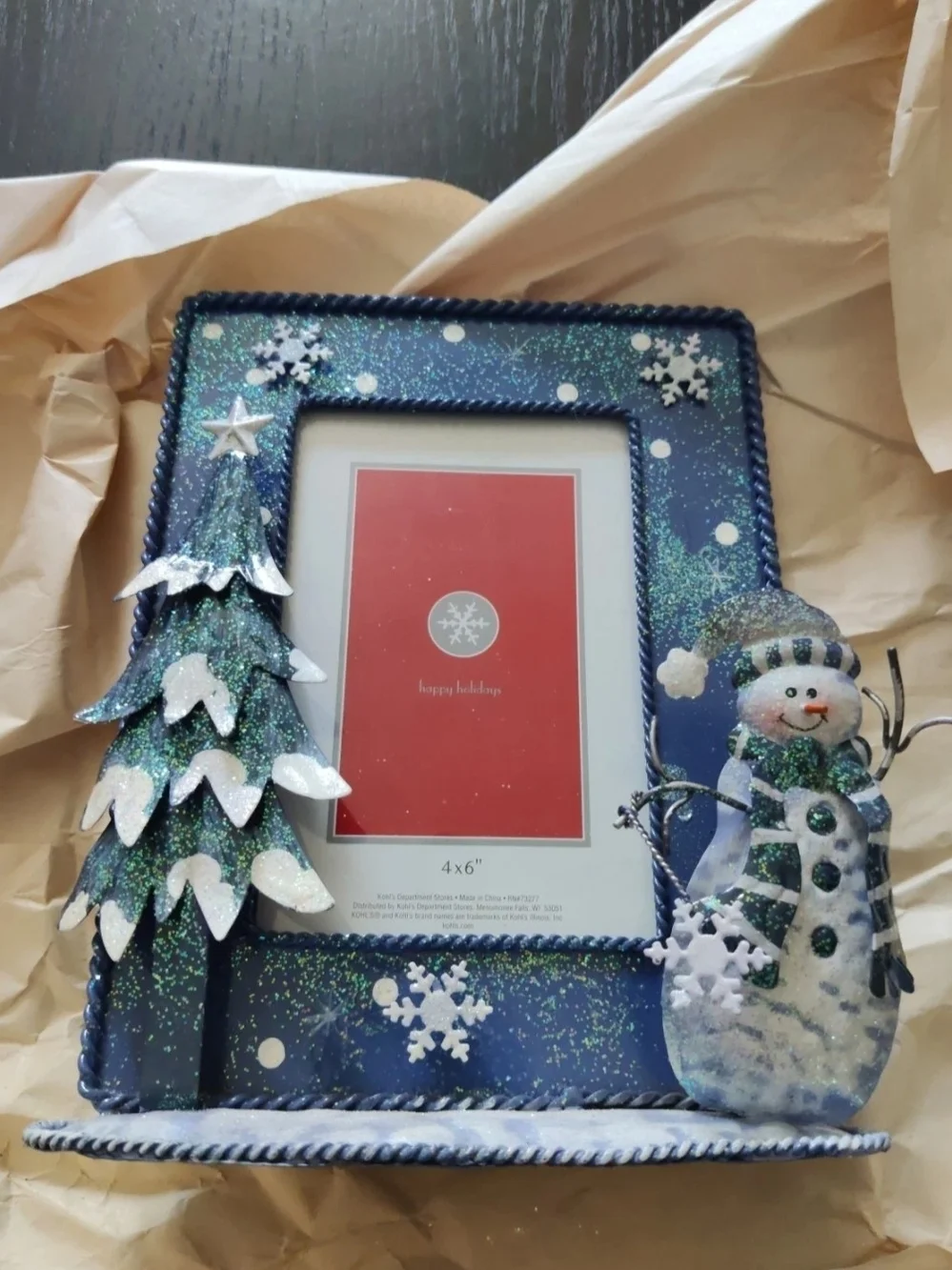 Kohl's Blue Glitter Snowman & Tree Holiday Picture Frame
